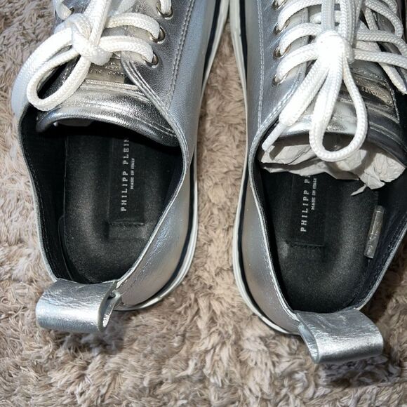 Phillip Plein metallic LAMINATED LEATHER LO-TOP SNEAKERS MEGASTAR - Picture 4 of 9